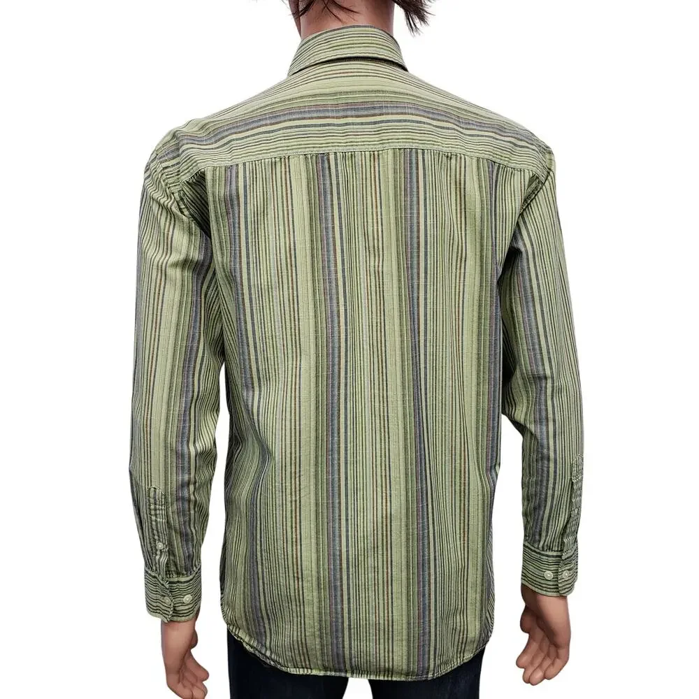 Vintage J. Crew Shirt Men M Green Multicolor Striped Button up Long Sleeve